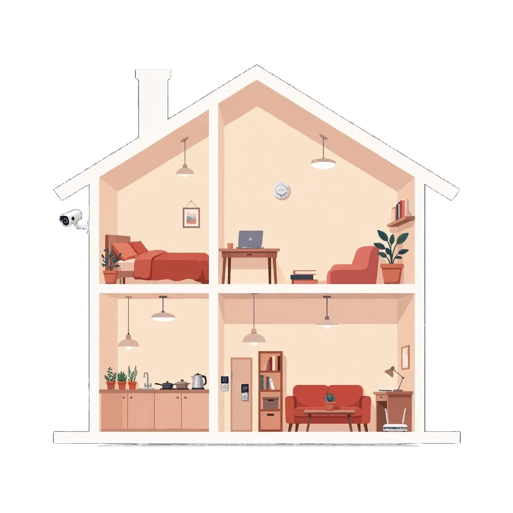 Illustrated smart home showing connected devices