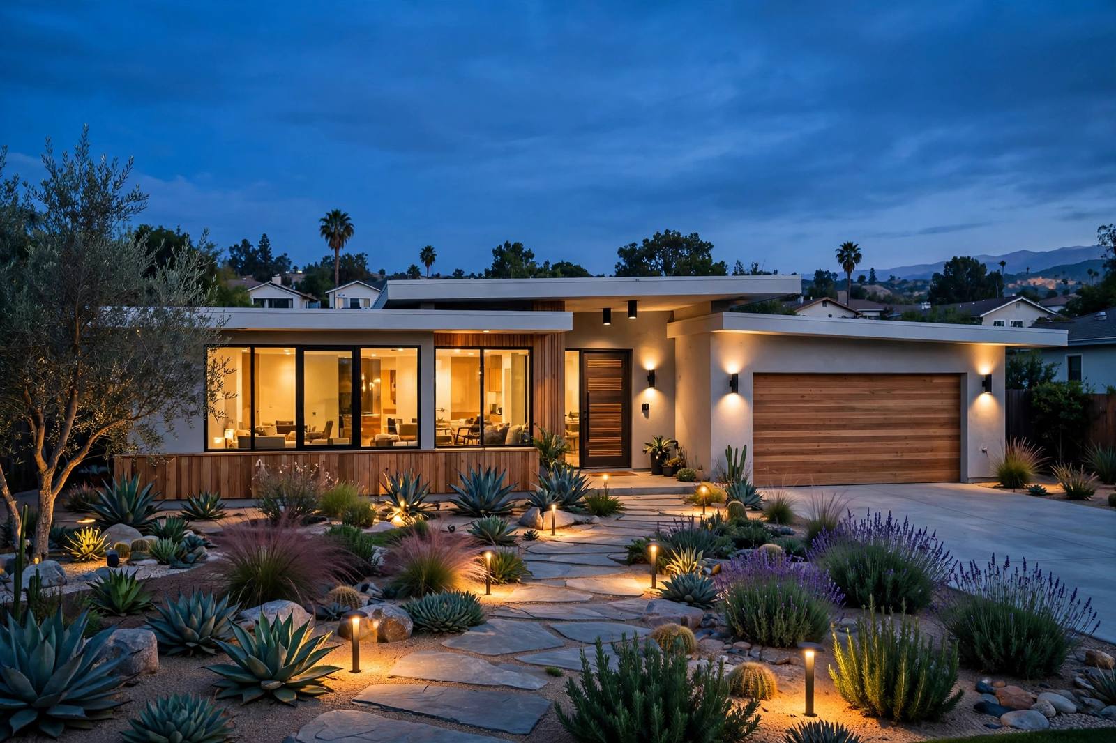 Protected home in Escondido at dusk